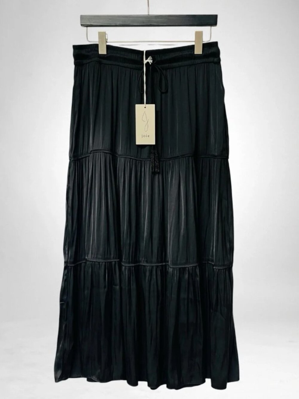 Joie Women's Black Tiered Maxi Skirt - Casual Drawstring Waist Size L - Picture 4 of 12